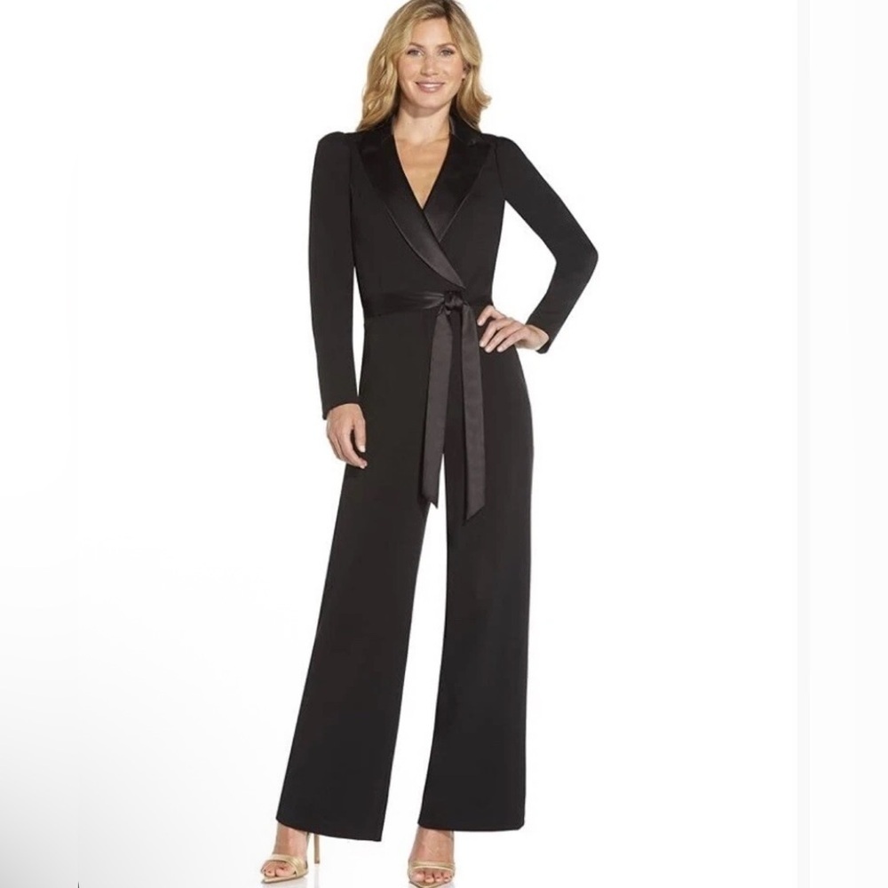 Adrianna Papell Women's Long-Sleeve Tuxedo Jumpsuit